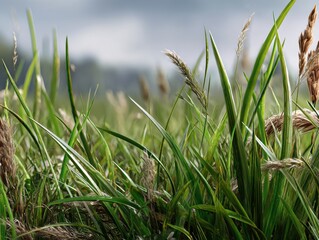 Obraz premium Celebrating World Day to Combat Desertification and Drought with Flourishing Green Grass and Aviary Life