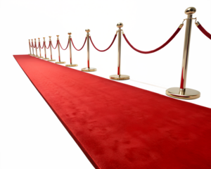 Red carpet with velvet ropes marking a prestigious event pathway