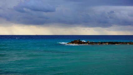 Ocean Stormy Landscape Wide View Turquoise Blue Dramatic Sky