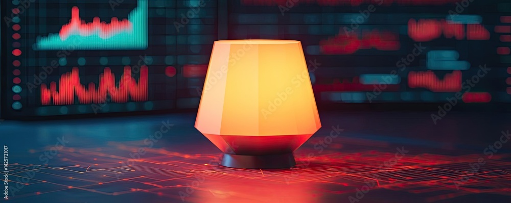 Poster polygon lightbulb featuring business network technology concept. modern lamp illuminating a workspac