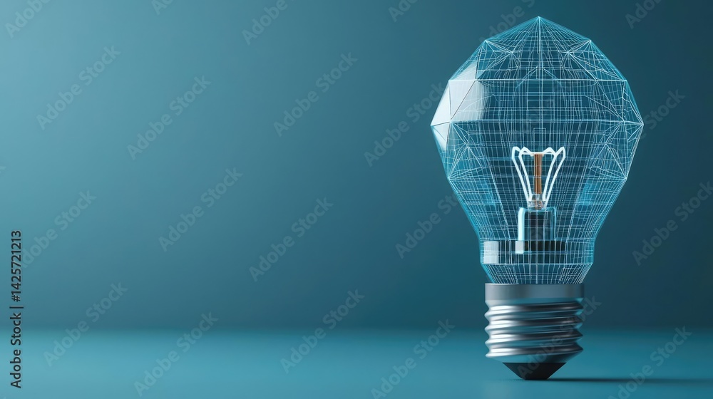 Poster polygon lightbulb showing technology-driven lamp concept. a futuristic light bulb design rendered in