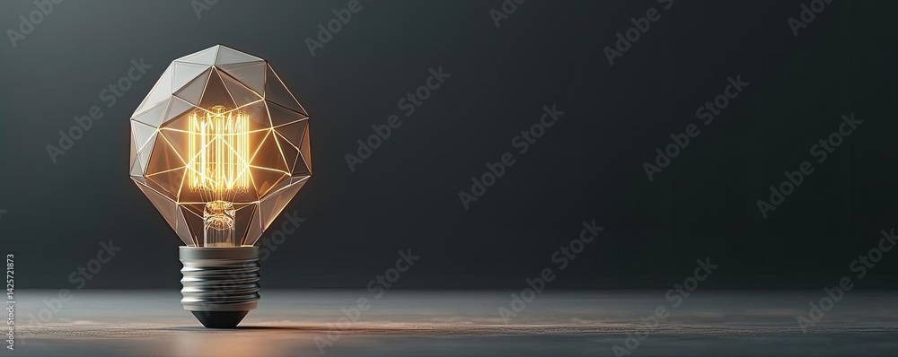 Poster polygon lightbulb showing technology-driven lamp concept. stylish geometric light bulb illuminating 
