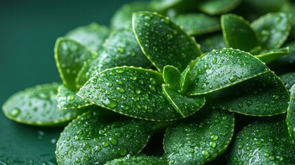 Fresh, vibrant green leaves with water droplets