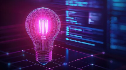 Polygon lightbulb in digital exchange illustration concept. A vibrant digital light bulb representing innovative ideas.