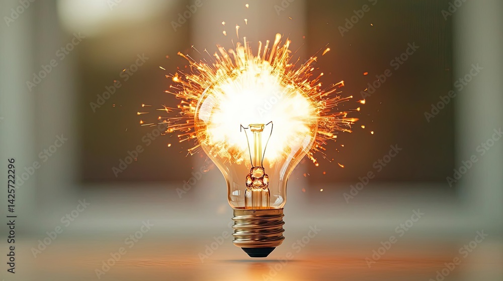 Poster explosion of lightbulb with creativity and crash effect concept. a glowing light bulb emitting spark