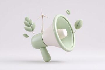 Stylized Megaphone Merges With Wind Turbine and Leaves to Promote Eco-Friendly Awareness in Modern Design