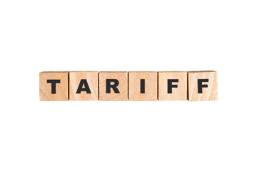 Tariff word on square wooden blocks, line up in a row. Isolated on transparent background.