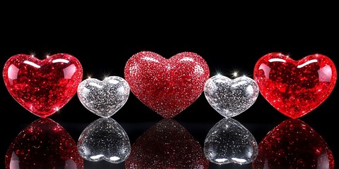 Sparkling Hearts on Black Background
