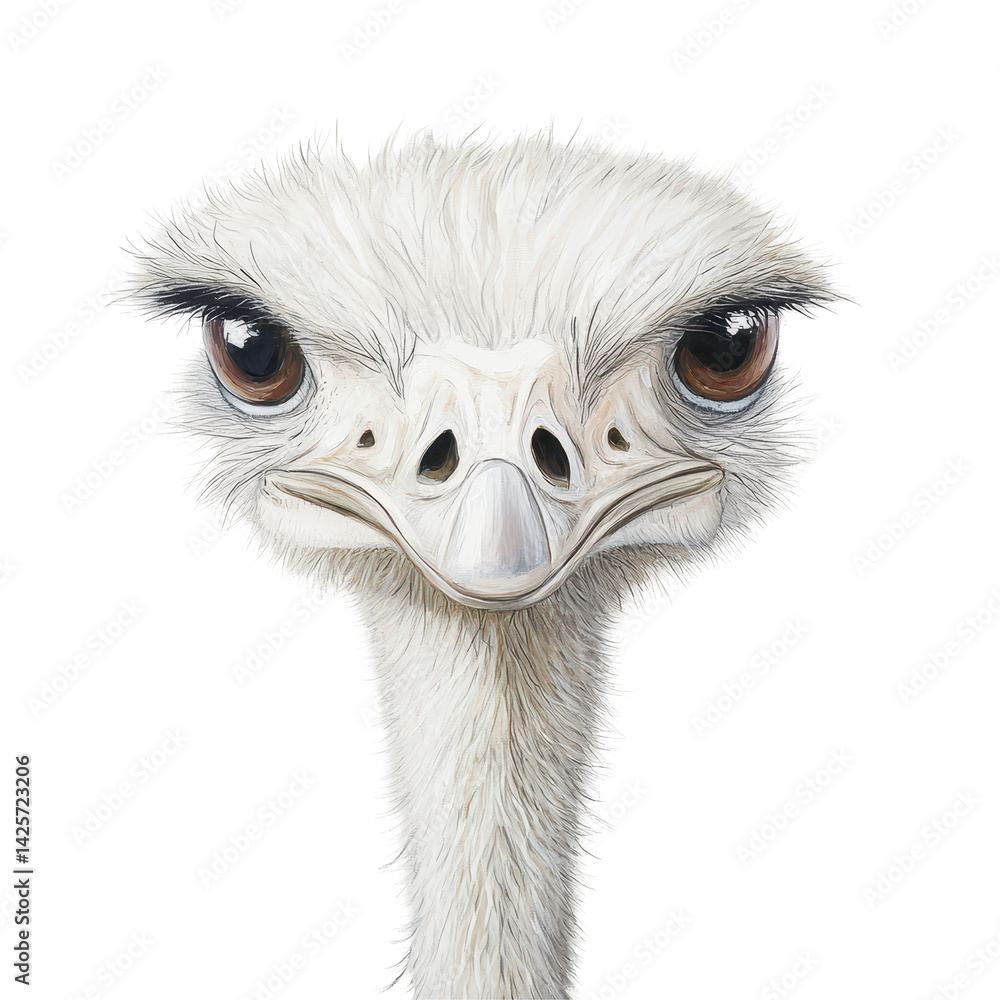 Poster unique close-up of an ostrich showcasing its distinct features and expressive eyes in a natural sett