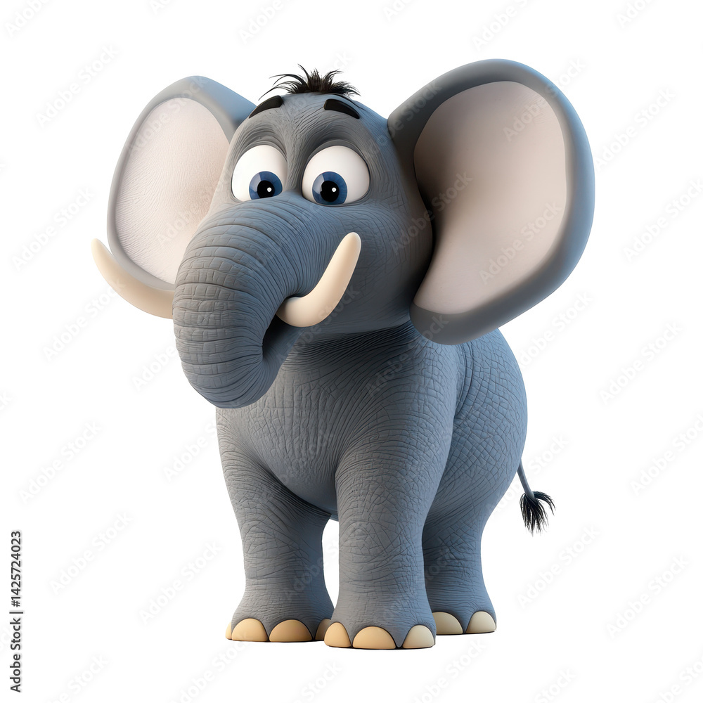 Poster cartoon elephant stands cheerfully in a vibrant and whimsical setting with a playful expression and 