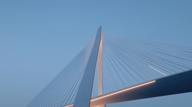 Modern cable-stayed bridge structure against a pale sky