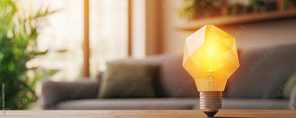 Poster polygon lightbulb showing technology-driven lamp concept. stylish geometric lamp illuminating a cozy