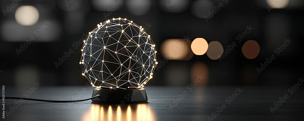 Poster polygon lightbulb showing technology-driven lamp concept. a modern light sculpture with intricate ge