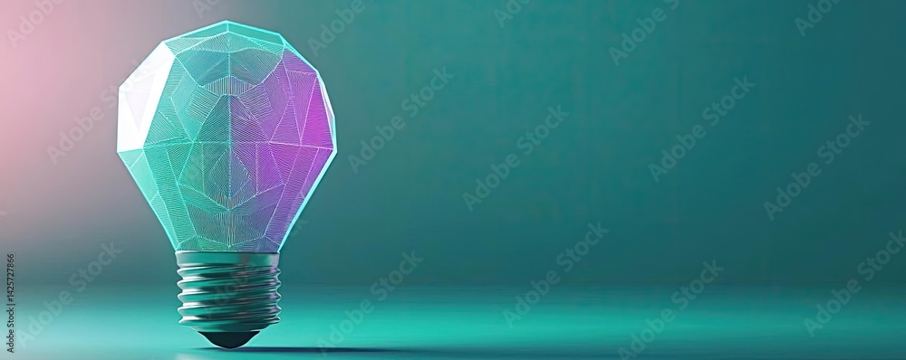 Poster polygon lightbulb in digital exchange illustration concept. a futuristic light bulb design with vibr