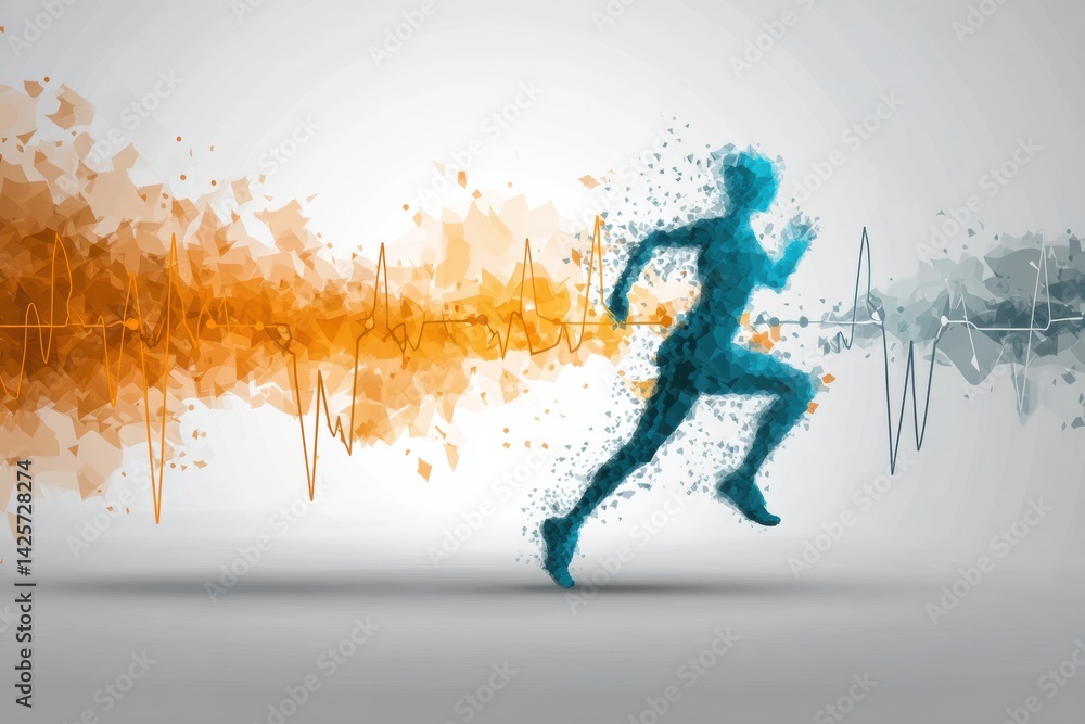 Poster Dynamic Pulse Shape Illustrating a Running Figure in a Motion Trail With Vibrant Colors and Energy