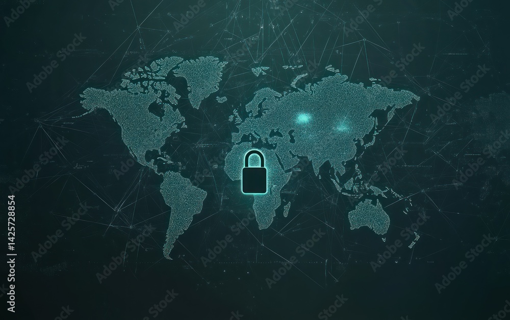 Aufkleber world map with a padlock symbol representing global security and data protection.