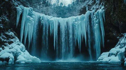 Frozen Waterfall in Winter Wonderland