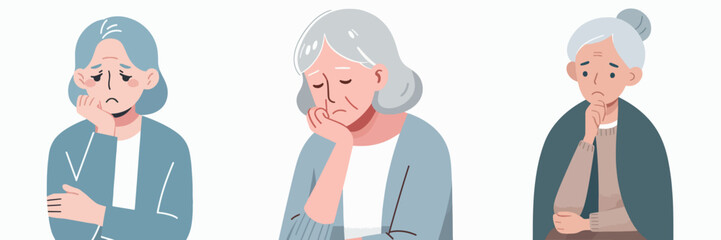 vector set of sad senior people