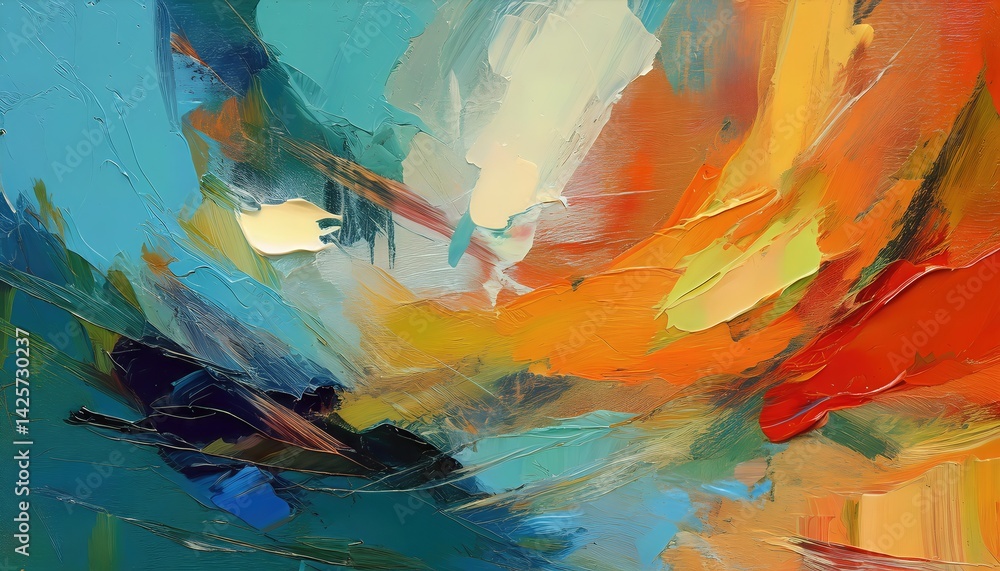 Poster vibrant swirls of colors in an energetic abstract painting texture, a mesmerizing exploration of geo