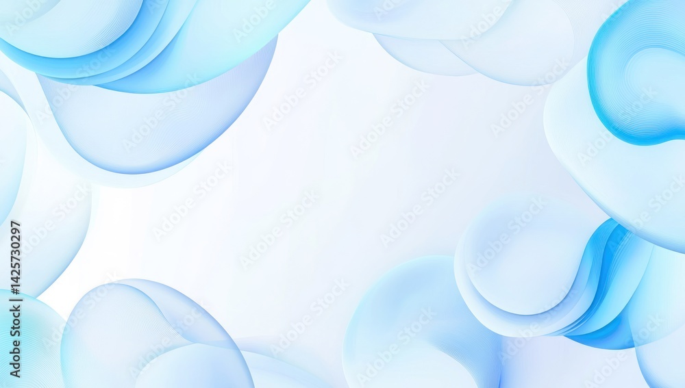 Poster abstract light blue and white fluid shapes background with soft gradient effect.
