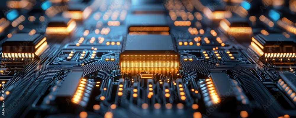 Poster lights of glowing fiber optic cables with macro soft focusing concept. close-up view of a circuit bo