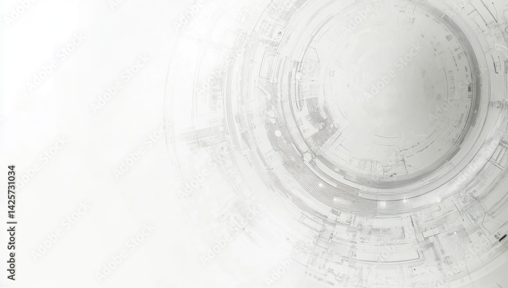 Poster abstract white background with circular patterns and subtle geometric shapes.