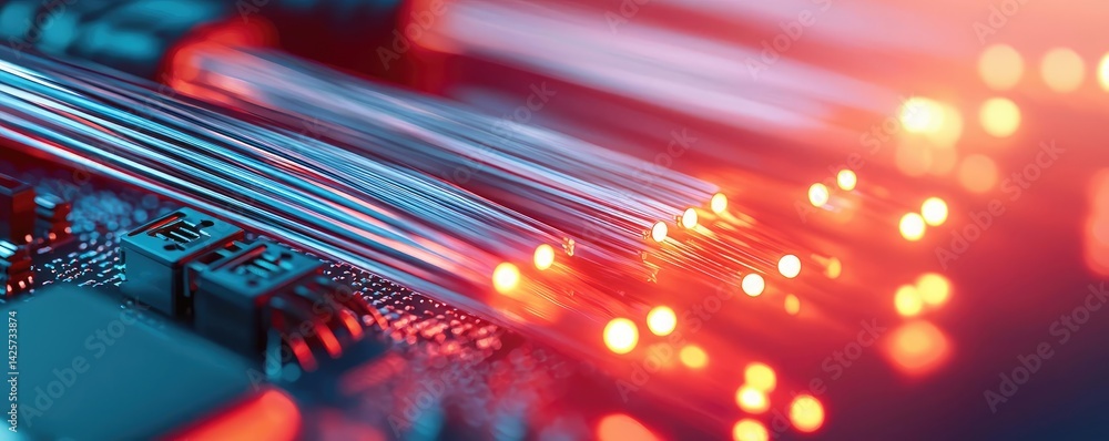 Poster lights of glowing fiber optic cables with macro soft focusing concept. close-up view of illuminated 