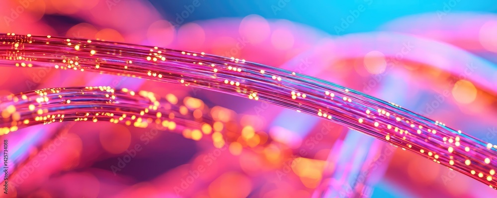 Poster lights of glowing fiber optic cables with macro soft focusing concept. abstract neon light trails cr