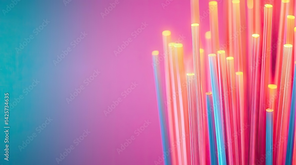 Poster lights of glowing fiber optic cables in futuristic network concept. abstract vibrant light bars crea