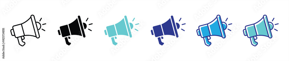 Poster megaphone icon set. loudspeaker, announcement, promotion thin line and different color style icon fo