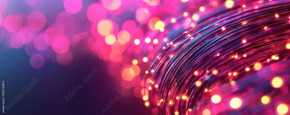 Aufkleber lights of glowing fiber optic cables with high-tech macro concept. vibrant bokeh lights creating a m