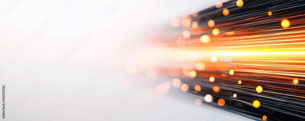 Poster lights of glowing fiber optic cables with macro soft focusing concept. dynamic abstract background w