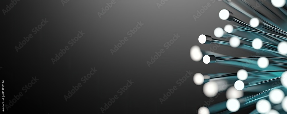 Poster lights of glowing fiber optic cables with macro soft focusing concept. abstract image of glowing fib