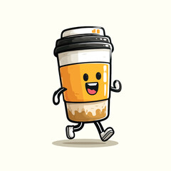 Walking Coffee Cup cartoon mascot illustration design character- Adobe Illustrator Artwork