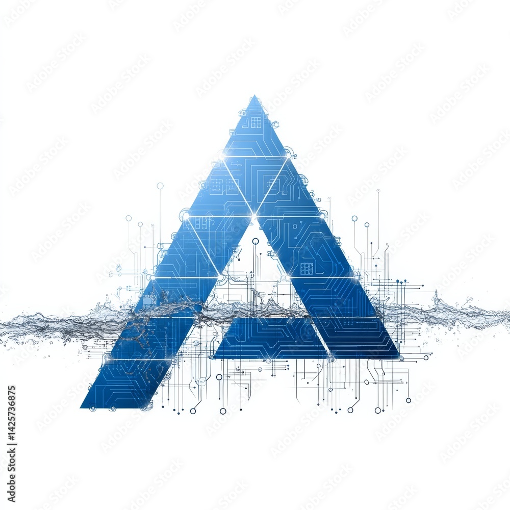 Aufkleber abstract technological convergence: a circuit board triangle interacting with water