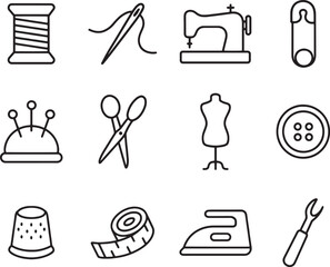 Set of sewing line icon