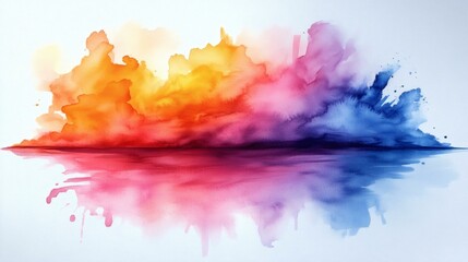 Fototapeta premium Vibrant Abstract Watercolor Painting with Colorful Reflections and Soft Blends on White Background