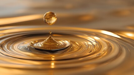 Golden Liquid Ripple Effect Dripping Oil Causing Ringlets and Splash Closeup View