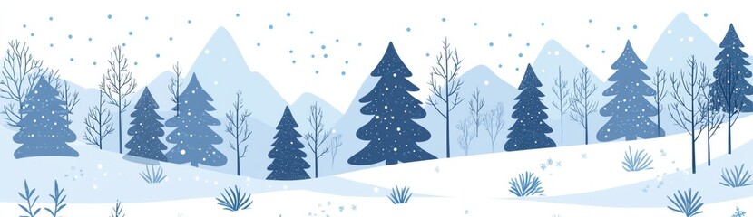 Fototapeta premium A trendy flat simple style illustration featuring a Merry Christmas and Happy New Year greeting card and banner set amidst a winter landscape with trees