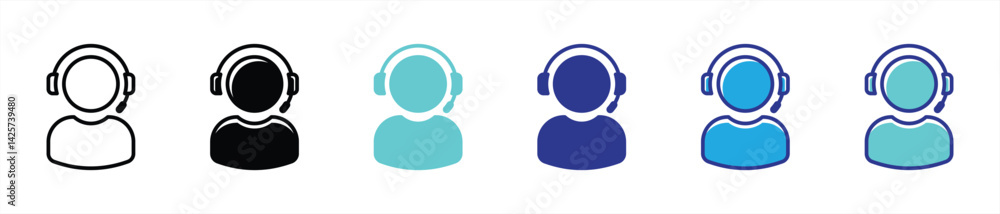 Poster customer service icon set. call center, operator, support thin line and different color style icon f