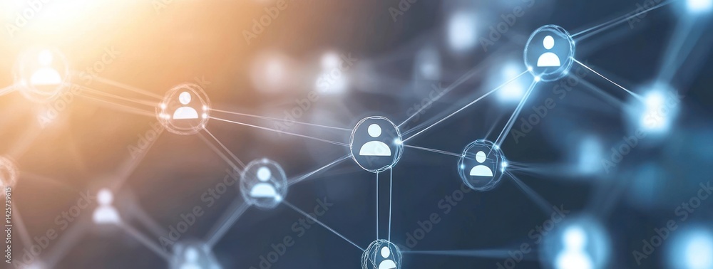 Poster abstract network connection with person icons representing social media or communication.