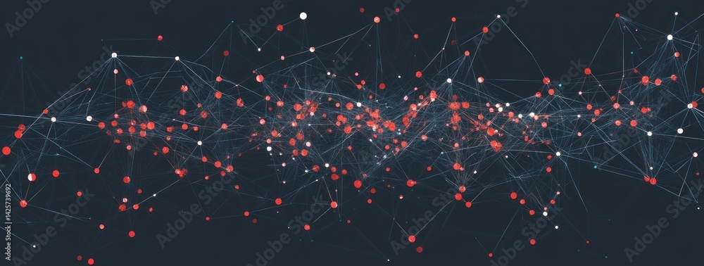 Aufkleber abstract network illustration with connected dots and lines on a dark background.