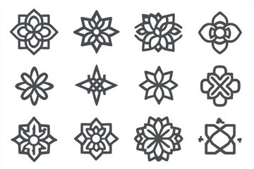 Futuristic digital trendy abstract aesthetic linear compositions are showcased in a modern minimal geometric illustrations set, which includes an assortment of prints, frames, and graphic design