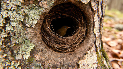 Bird Nest Tree Hollow Wildlife Woodland Nature Spring