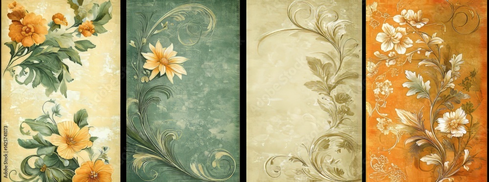 Poster modern simple minimal backgrounds feature a simple wavy and groovy naive style with flowers and plan