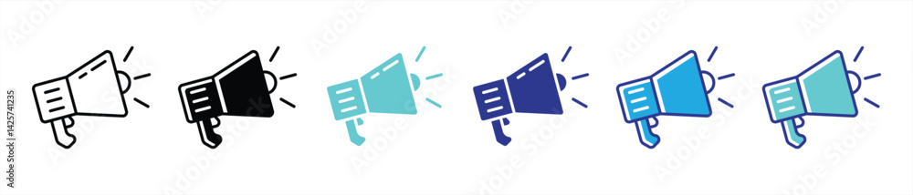 Poster megaphone icon set. loudspeaker, announcement, promotion thin line and different color style icon fo