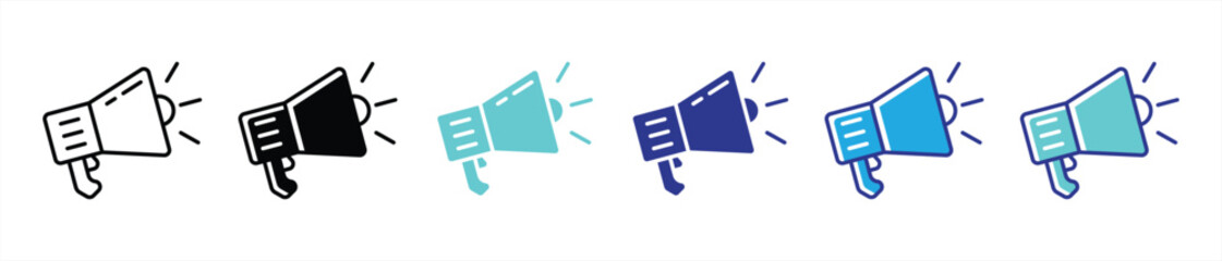 megaphone icon set. loudspeaker, announcement, promotion thin line and different color style icon for your app and web. vector illustration