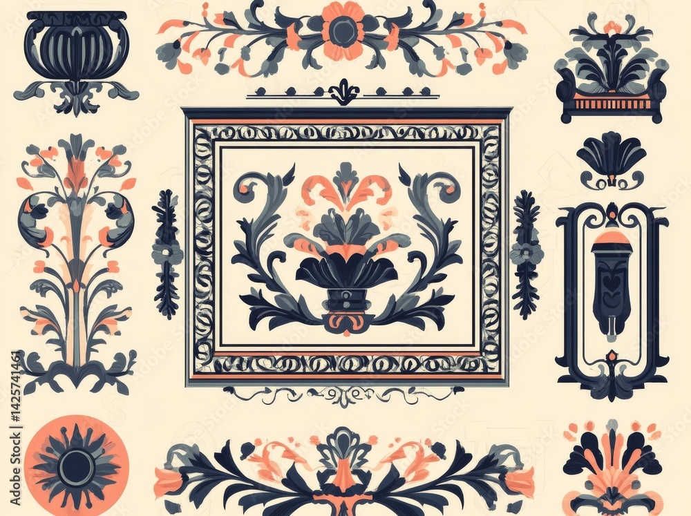 Poster abstract design elements, such as a modern set of hand-drawn cut-out style square frames and borders