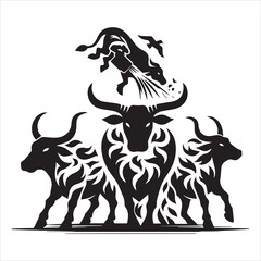create Ox Silhouette Vector with white background 