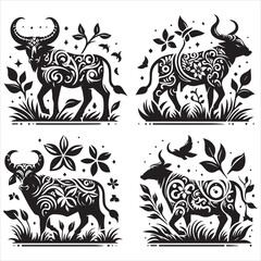 create Ox Silhouette Vector with white background 